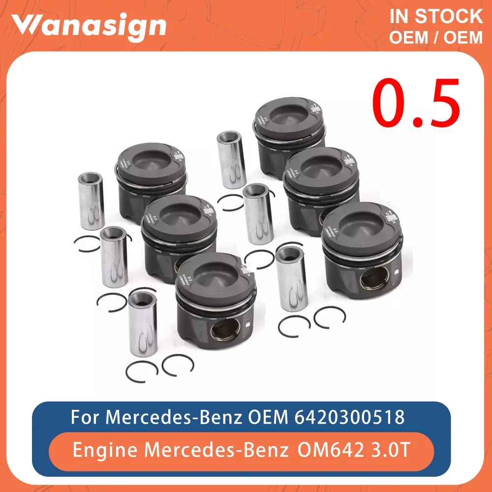 Engine 6X Pistons & Rings Kit Φ83.5mm Increase 0.5 Fit 3.0T For Mercedes-Benz W166 X166 GLE350 ML350 642 OM642 3.0CDI V6 Diesel