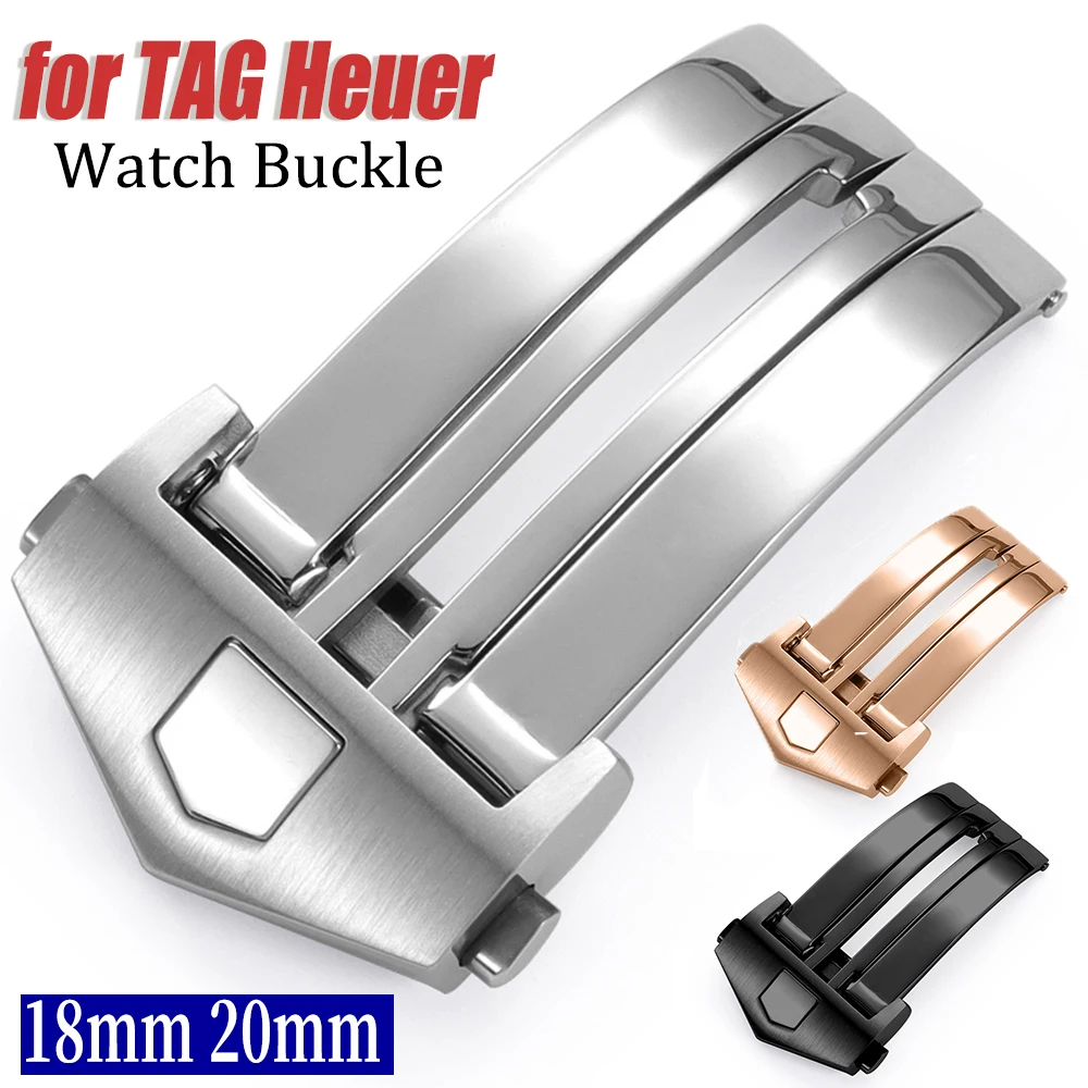 الفولاذ المقاوم للصدأ للطي مشبك ل تاغ هوير ساعة الأشرطة مشبك 18 مللي متر 20 مللي متر ل الجلود سيليكون حزام الساعات زر مزدوج المشابك