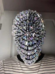 Diamond Punk Head Mask For Face Unisex Night Club Dancer Stage Rave Accessories Gothic Cosplay Bling Fashion Rhinestone Mask