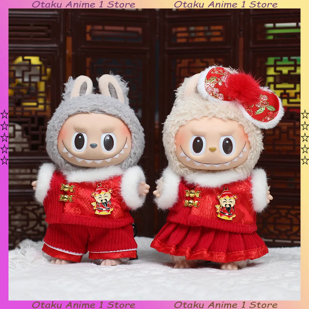 

Spring Festival Hanfu for Labubu Luxurious Wishing You Prosperity Jacket Pant Dress Set Mini Plush Doll Clothing Accessories