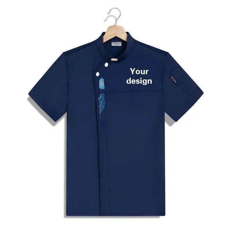 

Куртка-униформа для шеф-повара на заказ, рубашка с логотипом, индивидуальный дизайн, вышивка, мужская кухонная рабочая одежда с коротким рукавом, поварской халат