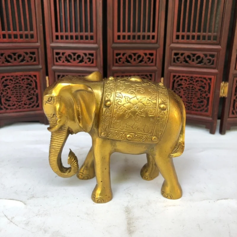 Brass Figurine: Exquisitely Crafted Animal Ornament - Flower , Water-Sucking Elephant, Home and Office Decorative Craft