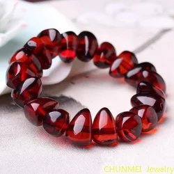 Red Amber Bracelet Women Men Natural Baltic Blood Ambers Beads Elastic Beaded Bangle Triangle Bracelets Accessories Jewellery
