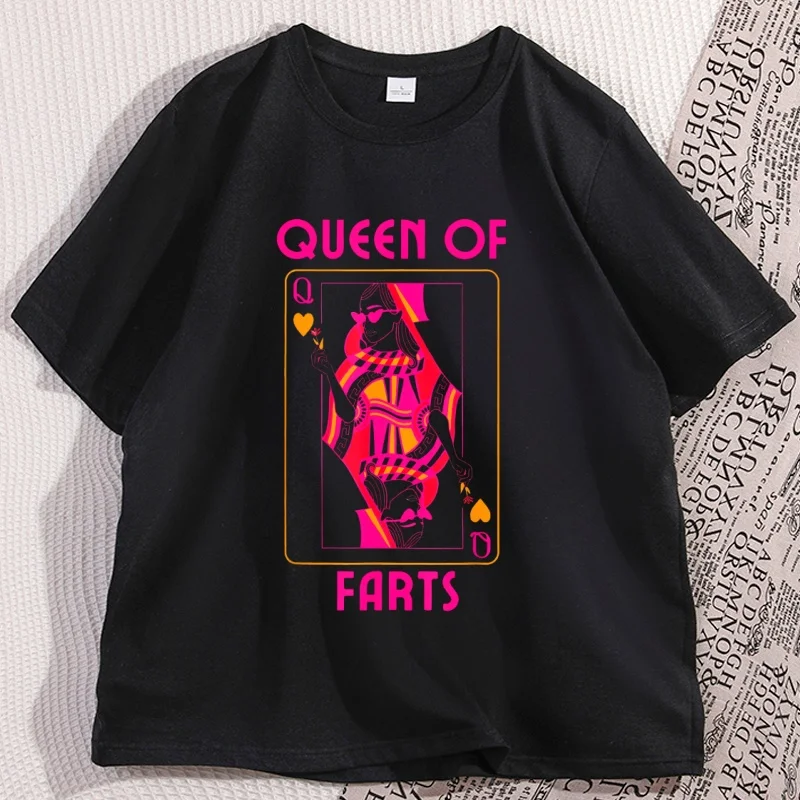 Queen of Farts T-shirt Comfort Short Sleeve Graphic Tee Casual Round Neck Everyday Wear T Shirt Cotton Short Sleeve Clothes