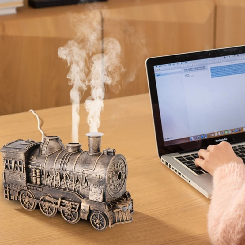 300ml Train Shape Air Humidifier Double Outlets Cool Mist Fragrance Diffuser Desktop Decorative Air Moisturizer
