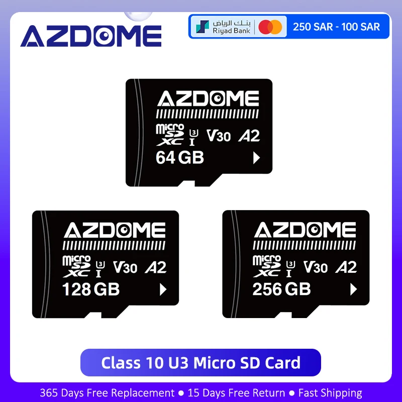 AZDOME Micro SD TF Card 64GB 128GB 256GB Class 10 Flash Memory Card for AZDOME M550 GS63H Dash Cam Full HD & 4K UHD, U3, A2, V30