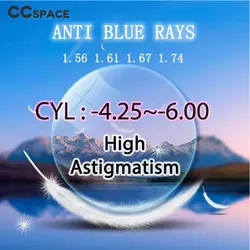 Custom A Pair of High Astigmatism CYL 4.25~6.00 Optical Lens Prescription Myopia Presbyopia Scratch-Resistant Green-Emi