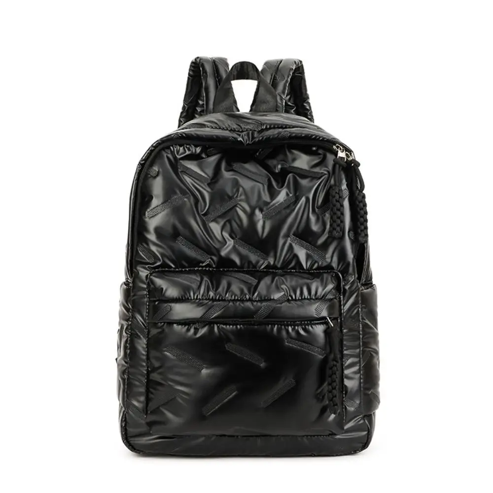 

All-match Solid Color Space Cotton Backpack Cloud Nylon Bubble Shoulder Bag Pleated Knapsack Student Schoolbag Daily