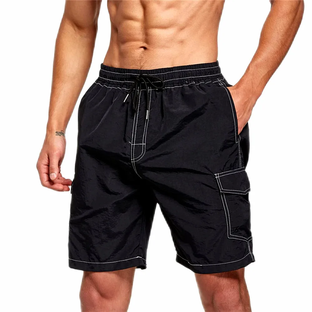 

Мужские универсальные шорты с сетчатой подкладкой и контрастной строчкой, пляжные купальники с несколькими карманами, шорты для спортзала на открытом воздухе, переходные шорты с завязками на талии