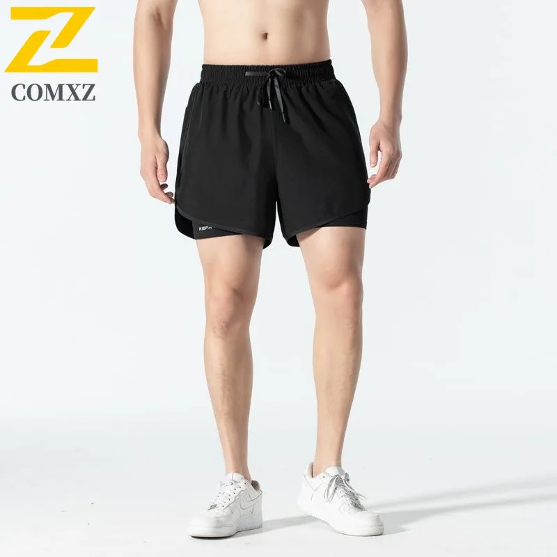 

2025 New Men's Shorts Fake Two-piece Quick Drying Breathable Stretch Gym Shorts Elastic Waist Outdoor Jogging Cycling Men Shorts