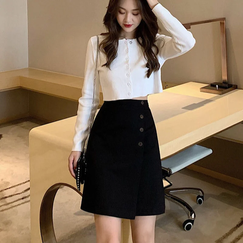 Skirts Women 3XL Knee-length Solid High Waist Ulzzang Simple Students All-match Leisure Chic Fashion Streetwear Mature Tender