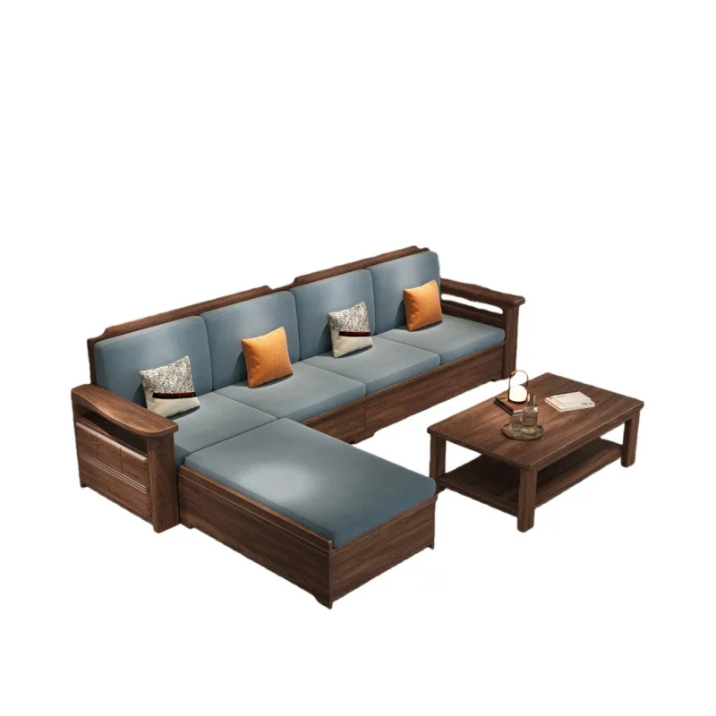 New Chinese Black Walnut Solid Wood Sofa Living Room Winter and Summer Dual-purpose Small Apartment Straight Storage Sofa