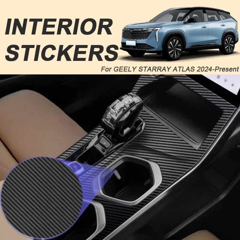 Car Carbon Interior Sticker Auto Lifting Window Panel Decal Gear Inner Door Protective Film For GEELY STARRAY ATLAS 2024-2026LHD