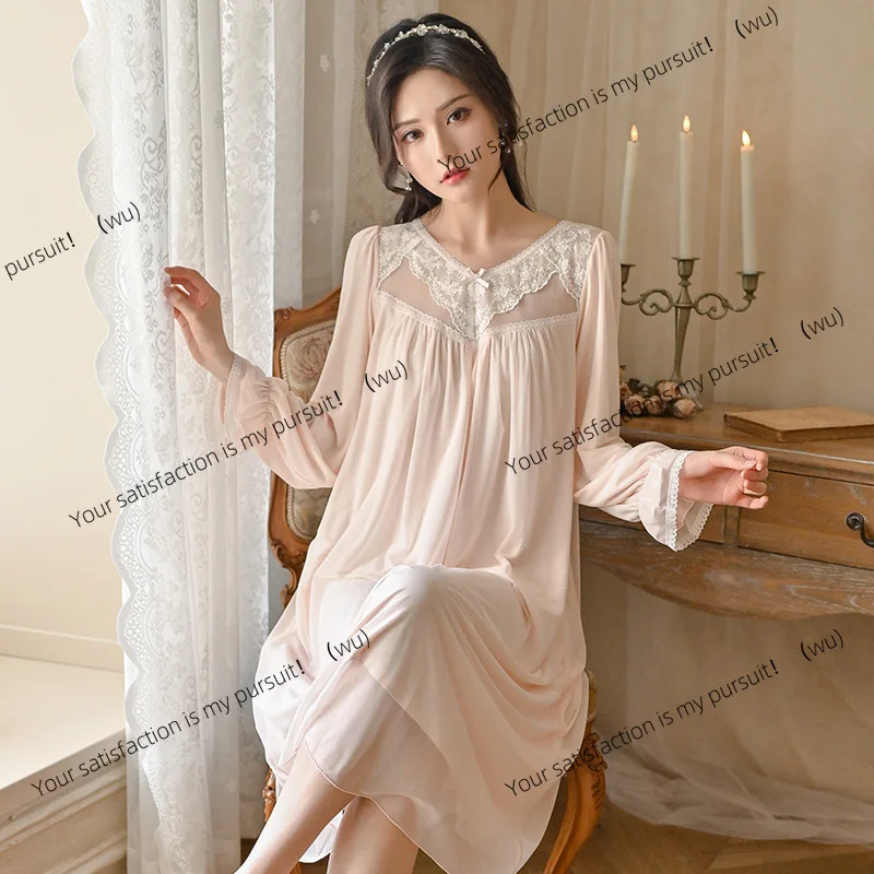 

Белая сексуальная кружевная пижама с длинными рукавами в придворном стиле для женщин, весенне-осенняя новая французская пижама Princess Modal