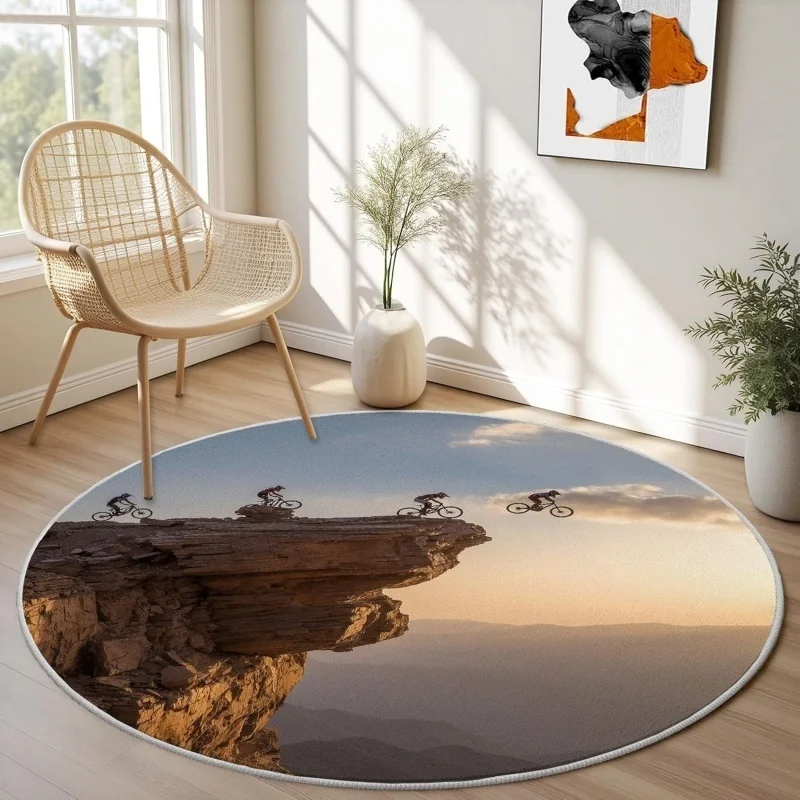 Graffiti Art Western Cowboy Portrait Round Rug Vibrant Splash Ink Print Non Slip Durable Floor Carpet Retro Wild West Style Mat