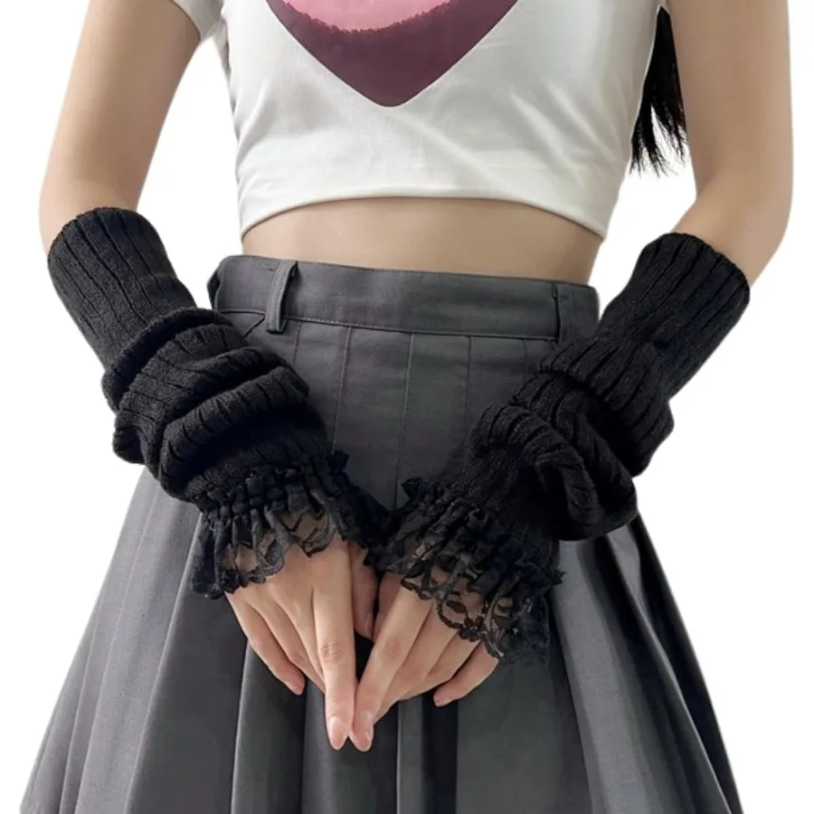 Cute Y2K Arm Warmers Kawaii Knitted Wrist Warmers Long Japanese Harajuku Goth Fingerless Sleeve for Women Girls - Perfect for F