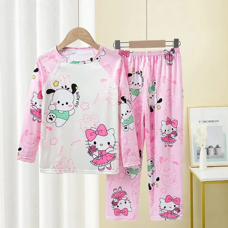 Autumn Children's Pajamas Set Girls Milk Silk Sleepwear Boy Thin Pajamas Kids Long Sleeve Loungewear Cute Anime Home Clothes