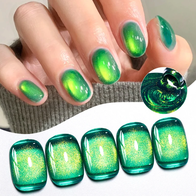 7 ml Grüner Edelstein Farbiger Stein Katze Magnetischer Gel-Nagellack Semi-Permanent-Lack Soak Off Nail Art UV Gel Maniküre Nagelzubehör
