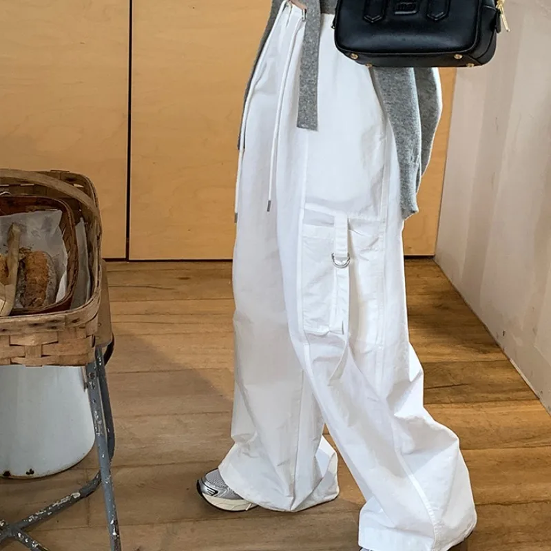 High Waist Loose Straight Leg Workwear Sports Pants Cuffed Wide Leg Casual Trousers for Women Fall Season Fashion Trend