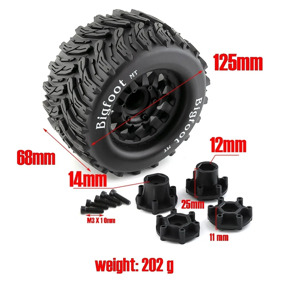 2PCS Bigfoot Tires Wheels 12mm 14mm Hub Hex for 1/10 RC Buggy Monster Truck Car HPI HSP Traxxas Racing Car Upgrade Accessories