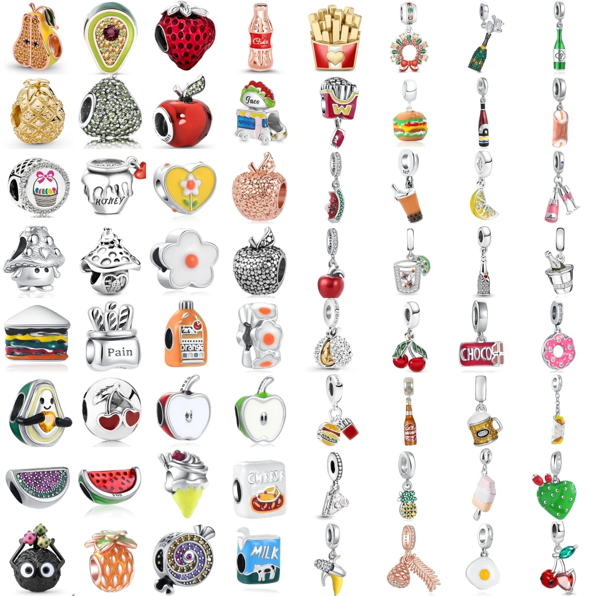Breloques et perles en argent 925, série fruits (pastèque, ananas, pomme, cerise), compatibles avec bracelets originaux, accessoires de bricolage