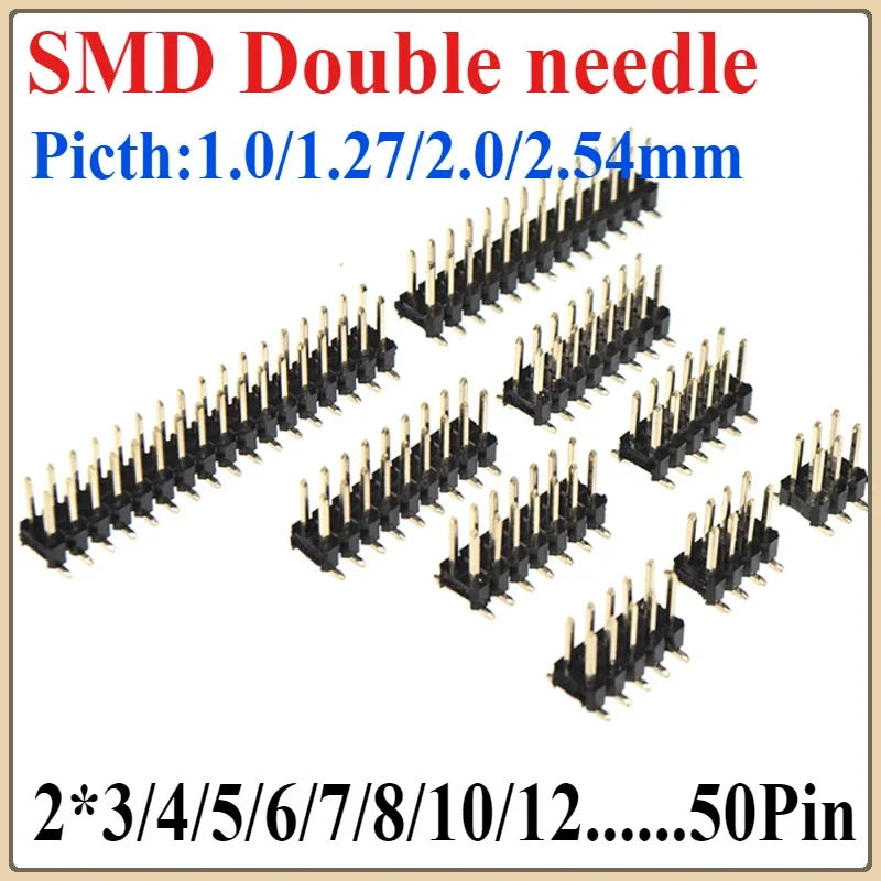 10Pcs SMD SMT Male PIN HEADER Strip Connectors Double Row 1.27mm 2.0mm 2.54mm Various Sizes 2*2/3/4...20P-40 Pin Count