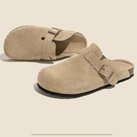 Retro Fashion Women's Shoes Thick-Soled Solid Color Slingback Shoes Soft Soled Home Shoes Suede Clogs Sandals Spring and Autumn