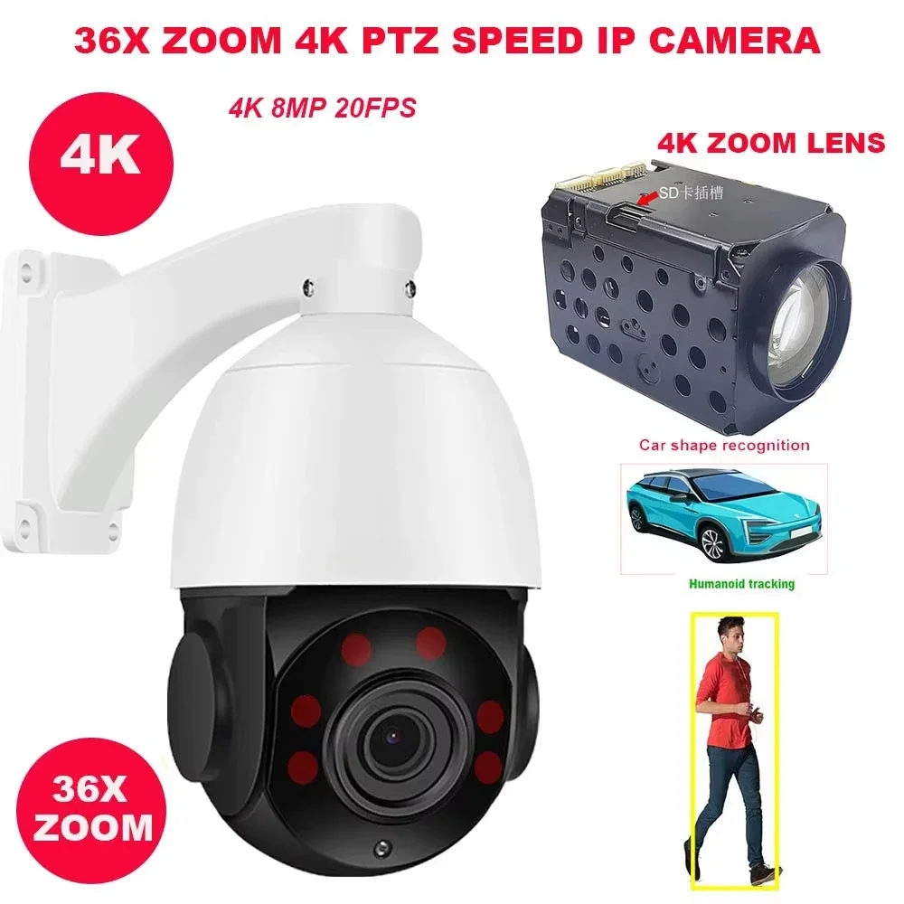 36X ZOOM 4K 8MP POE Wifi Humanoid Auto Track IR PTZ Speed IP Camera Humanoid Recognition MIC Speaker 256GB Sd Card