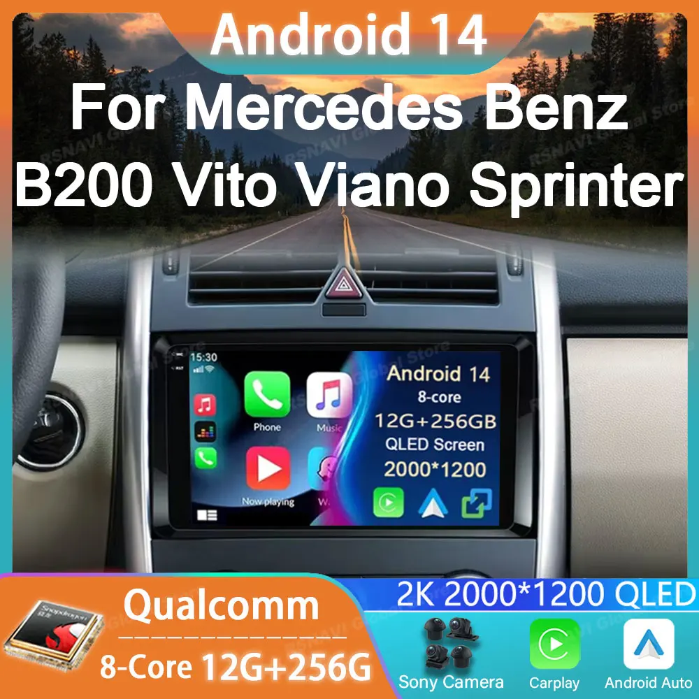 

Автомобильный радиоприемник Android 14 для Benz B200 W169 W245 W639 Sprinter Viano GPS плеер Carplay мультимедийная Навигация стерео Авто BT No 2din