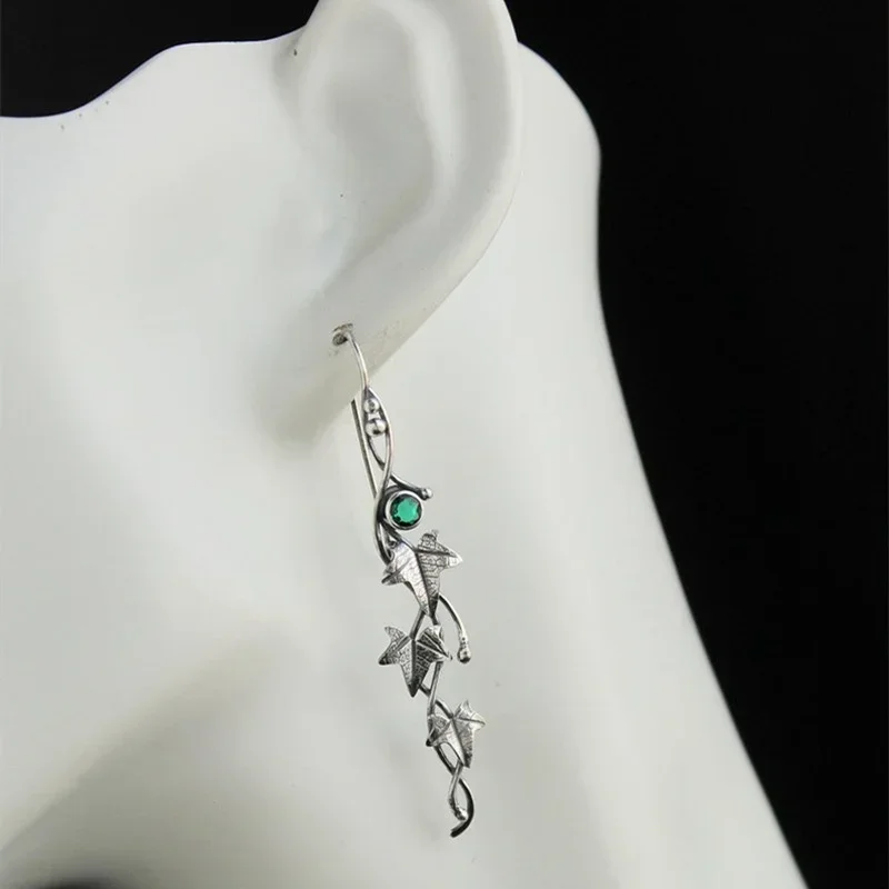 Retro Trendy Plant Leaf Earrings 1 Pair Silver‑Tone Irregular Botanical Design Fashion Women Ear Jewelry Wear Gift Accessory