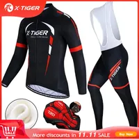 X-Tiger Winter Fleece Cycling Jersey Set Long Sleeve Mountain Bike Clothes Thermal Fleece Warm Racing Bicycle Cycling Clothing