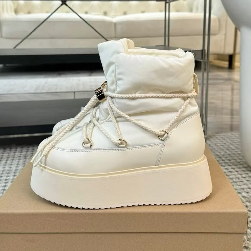 

Короткие нескользящие зимние ботинки с круглым носком и толстой подошвой, зимние женские однотонные непромокаемые зимние ботинки на шнуровке на платформе, лыжные ботинки