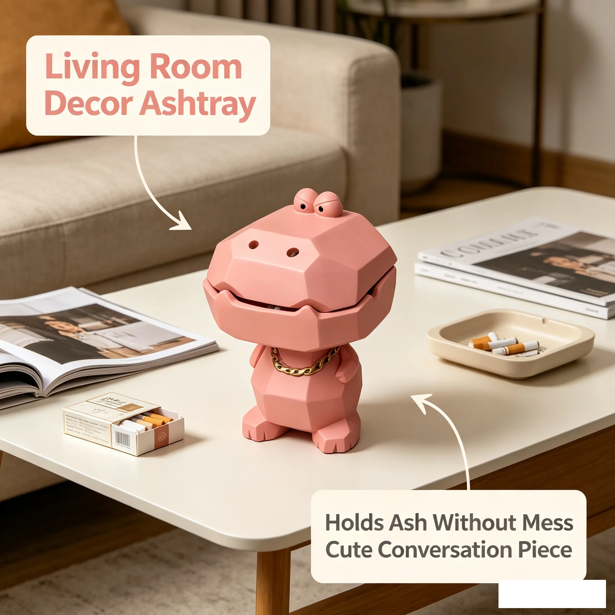 Crocodile Resin Ashtray With Lid, Ash Proof, Desktop Ornament For Home Living Room