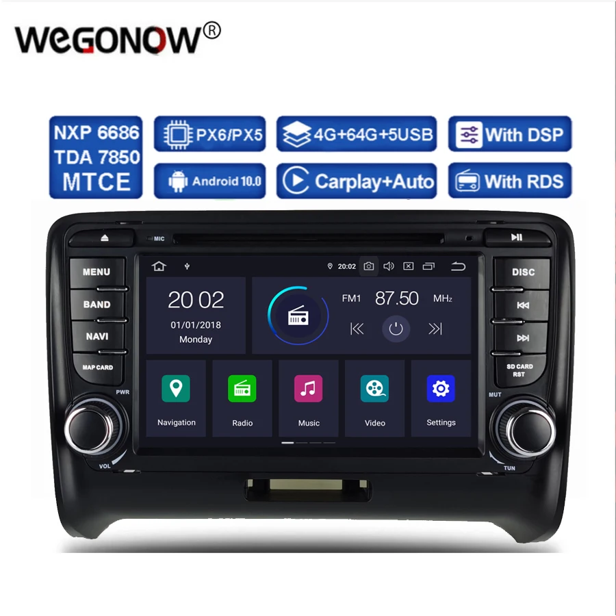 PX6 DSP Android 11 6 core 4GB RAM 64GB ROM Car DVD Player GPS map Bluetooth 5.0 RDS Radio wifi MIC For Audi TT 2006 - 2015