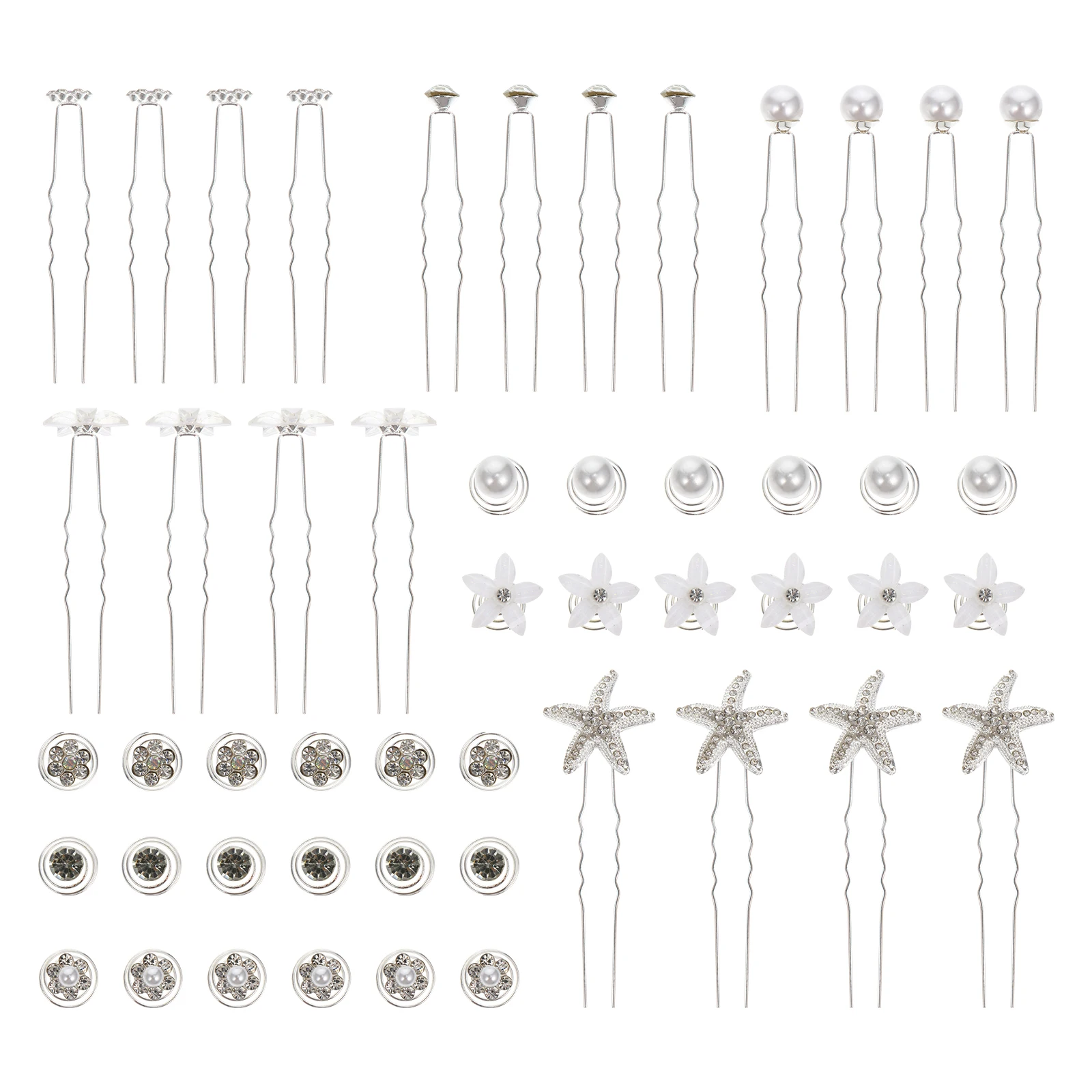 

30pcs Wedding Hair Accessories Bridal Spiral Clips U Shaped Hairpins Pearl Crystal Diamond Fork Silver Mini Elegant