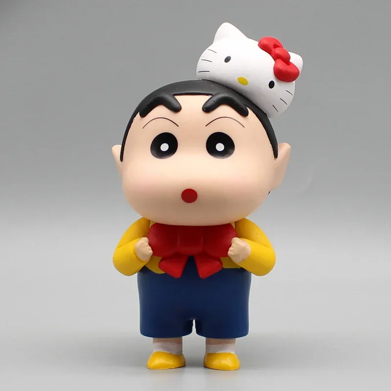 12cm Anime Crayon Shin-Chan Cos Hellokitty Cartoon Standing Figures Kawaii Desktop Decoration Model Doll Collectible Toy Gift