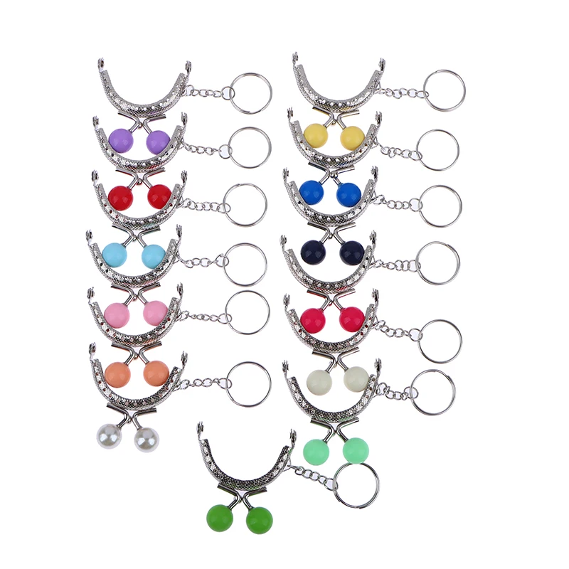 Lovely Metal Coin Purse Frame DIY Bag Accessory 5CM Silver Metal Purse Frame Colorful Bead Head With KeyChain Frames Kiss Clasp