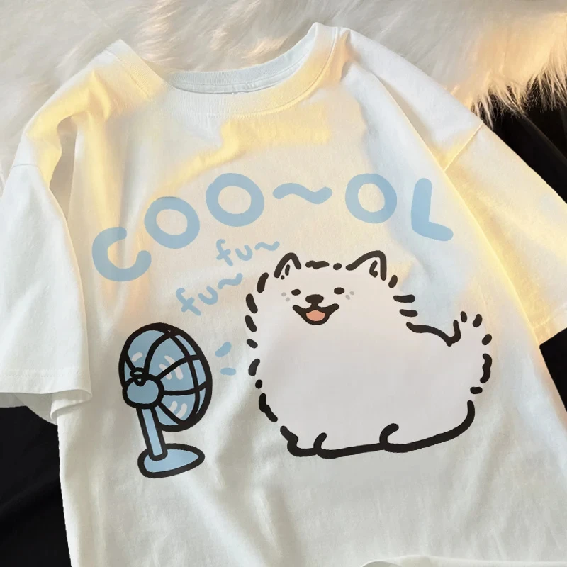 Samoye Blower Fan Cartoonprinting Man Tee Clothing Fitting Leisure T Shirt Leisure Youth Tee Shirt  Funny Short Sleeved