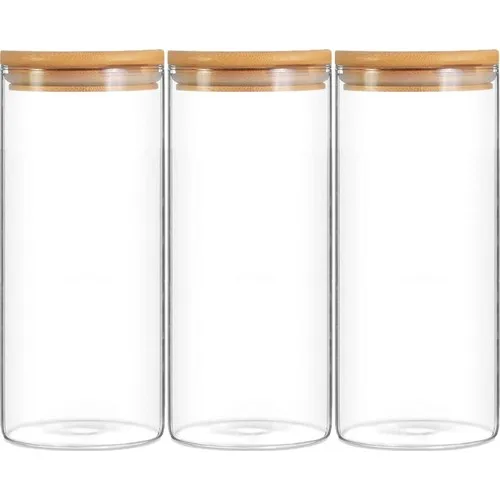 Mama Camilla 3'lü Set 350 ml Borosilicate Glass Jar With Bamboo Lid Spice Vacuum