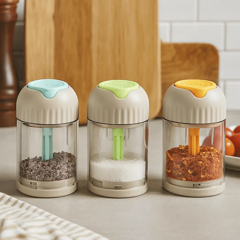 

3Pcs Plastic Quantitative Salt Control Bottle Portion Control with Docking Hole Press-Type Spice Dispenser Sealed Seasoning Can