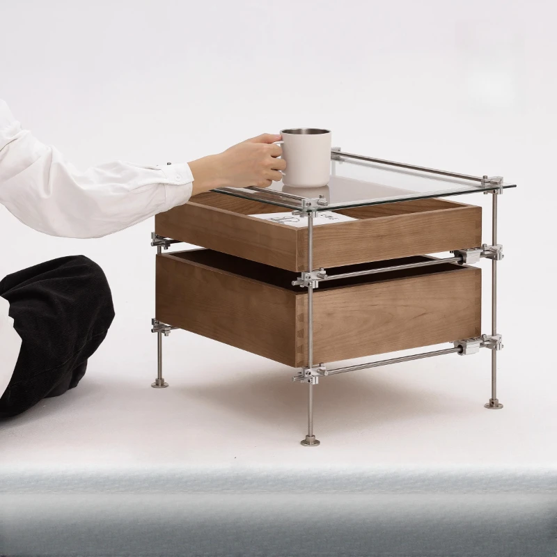 

Nordic Glass Bed Table Designer Floating Metal Minimalist Cabinet Bedside Table Bedroom Storage Mesita Noche Furniture