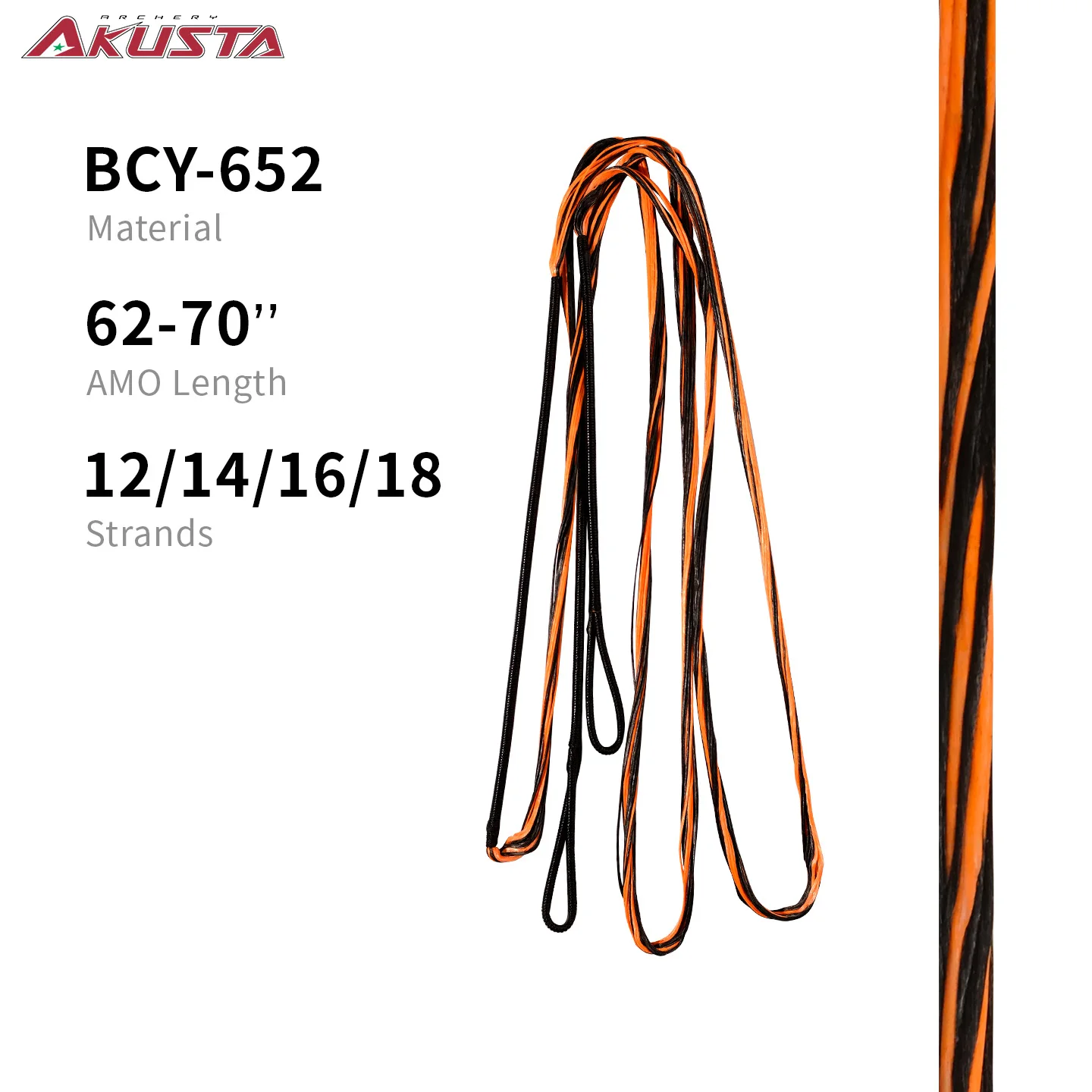 Akusta Recurve Bow String Fast Flight Material String BCY 652 16/18 Strands Black Orange Mixed For 48-70 Inch Bow