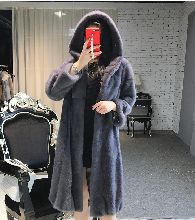 

Новинка 2023, модное пальто, Женское пальто из 100% натурального меха норки, длинное пальто из натурального меха, Зимняя Толстая теплая женская шуба из меха норки