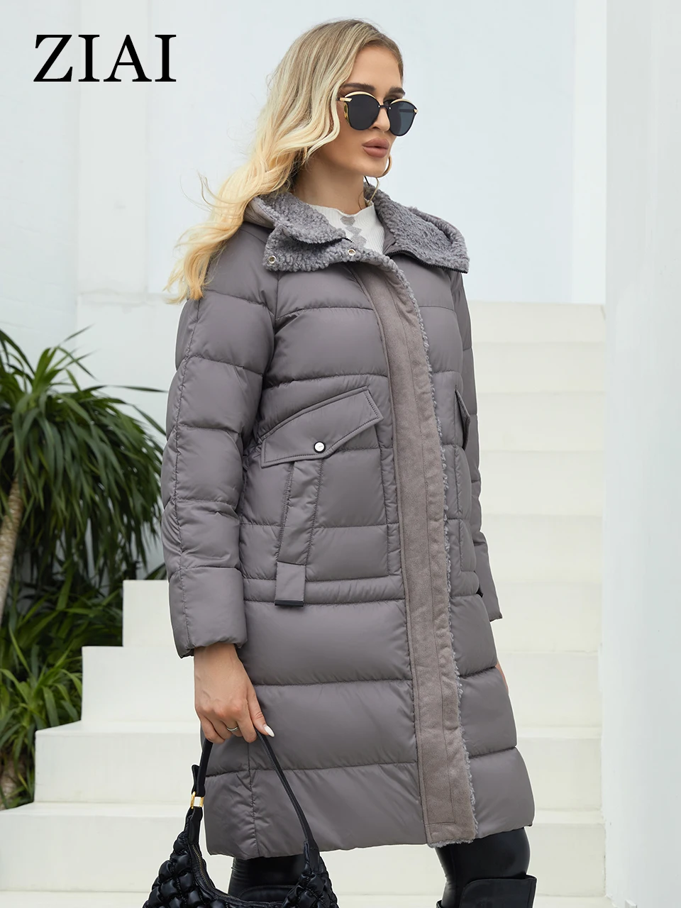 ZIAI 2022 Winter Women Jackrt  Long Warm Plush Hood Coat Fashion Big Pocket  Female High Quality Cotten Parkas Outwear ZR-20025