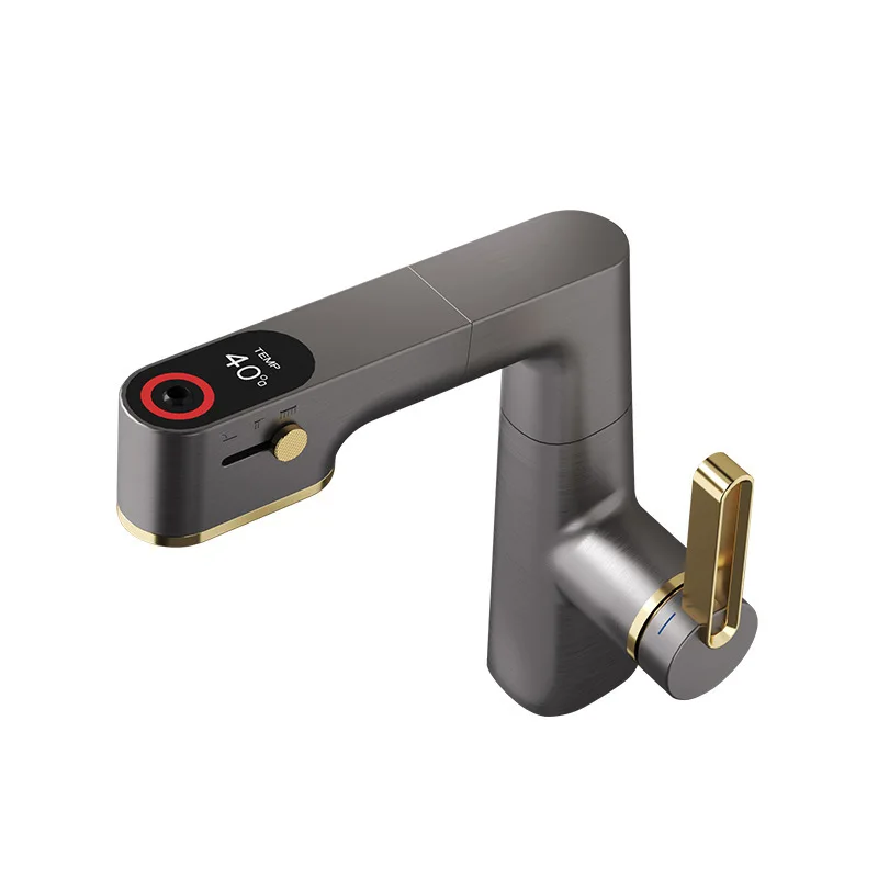 Modern Digital Display Bathroom Pull Out Basin Faucets Brass Single Handle Bathroom Sink Tap
