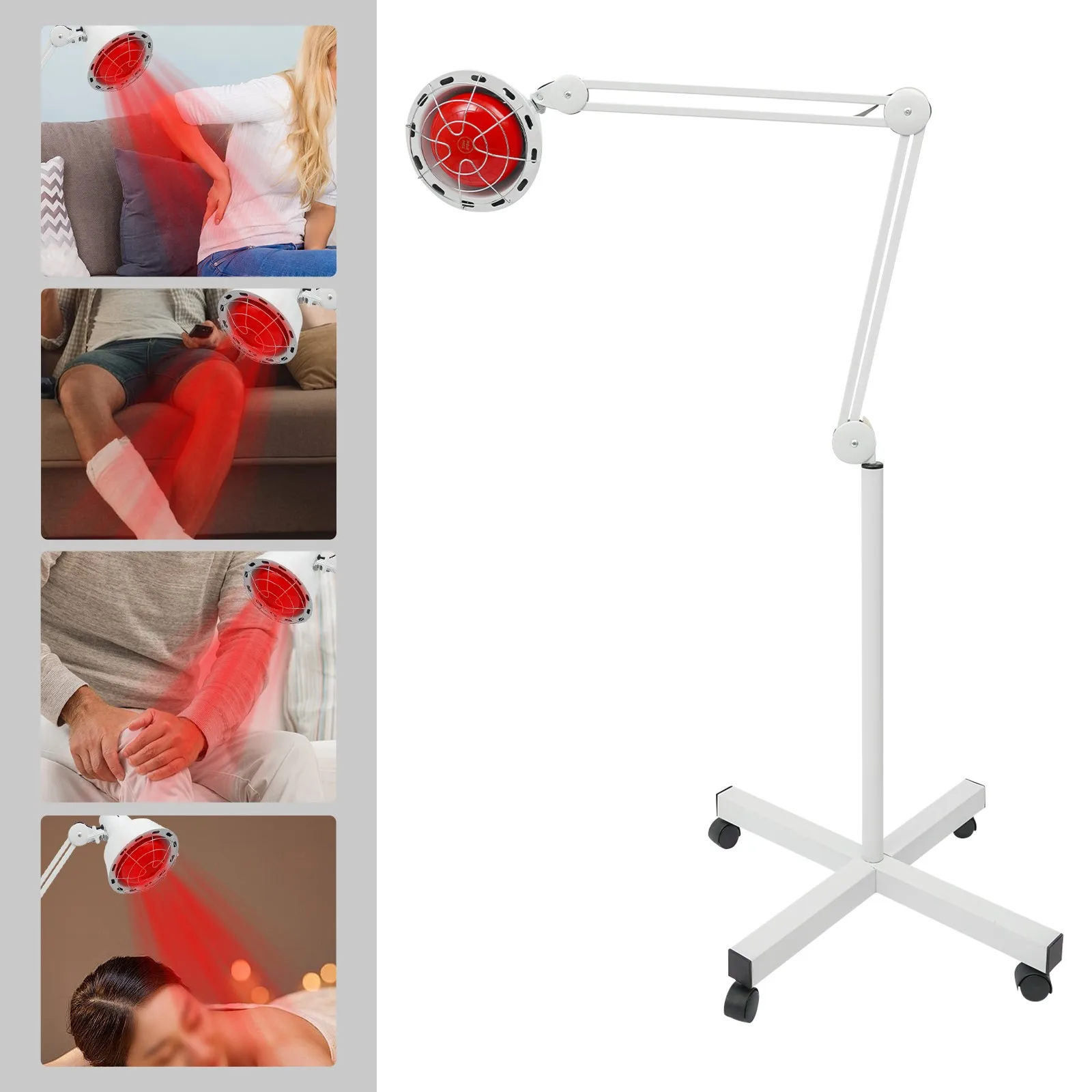 Lampe de thermothérapie infrarouge à lumière rouge sur pied avec roulettes 275W