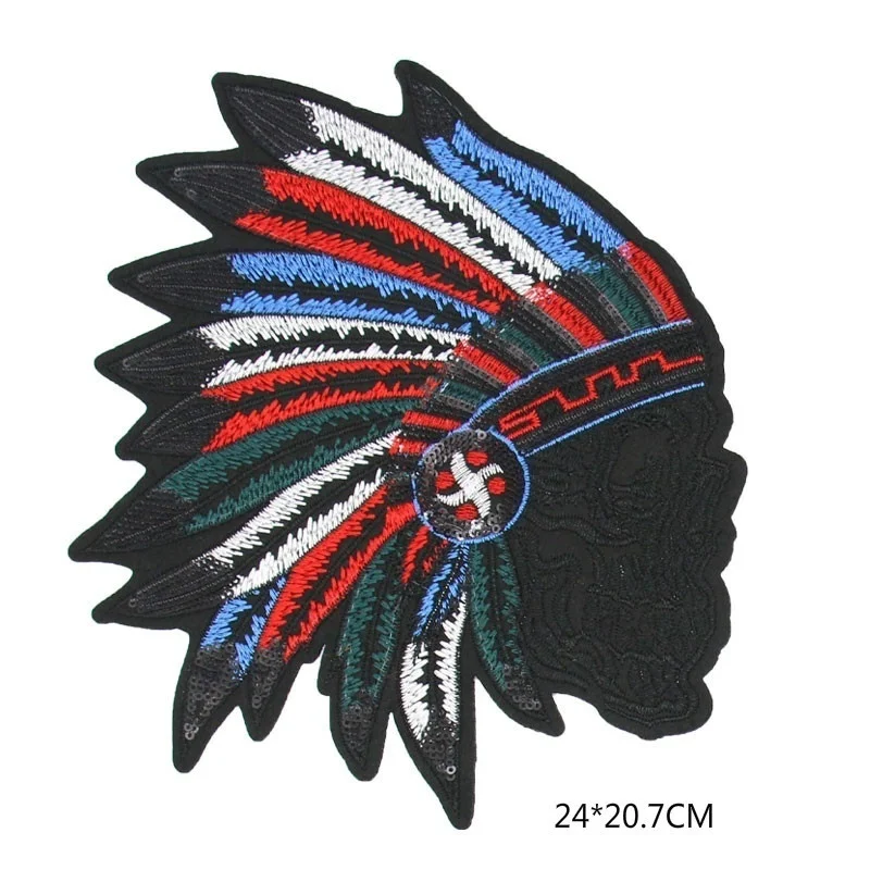 Embroidery PATCH Indian iron on biker motorcycle chest size front hat patches for jacket ron on OR Sew On Backing