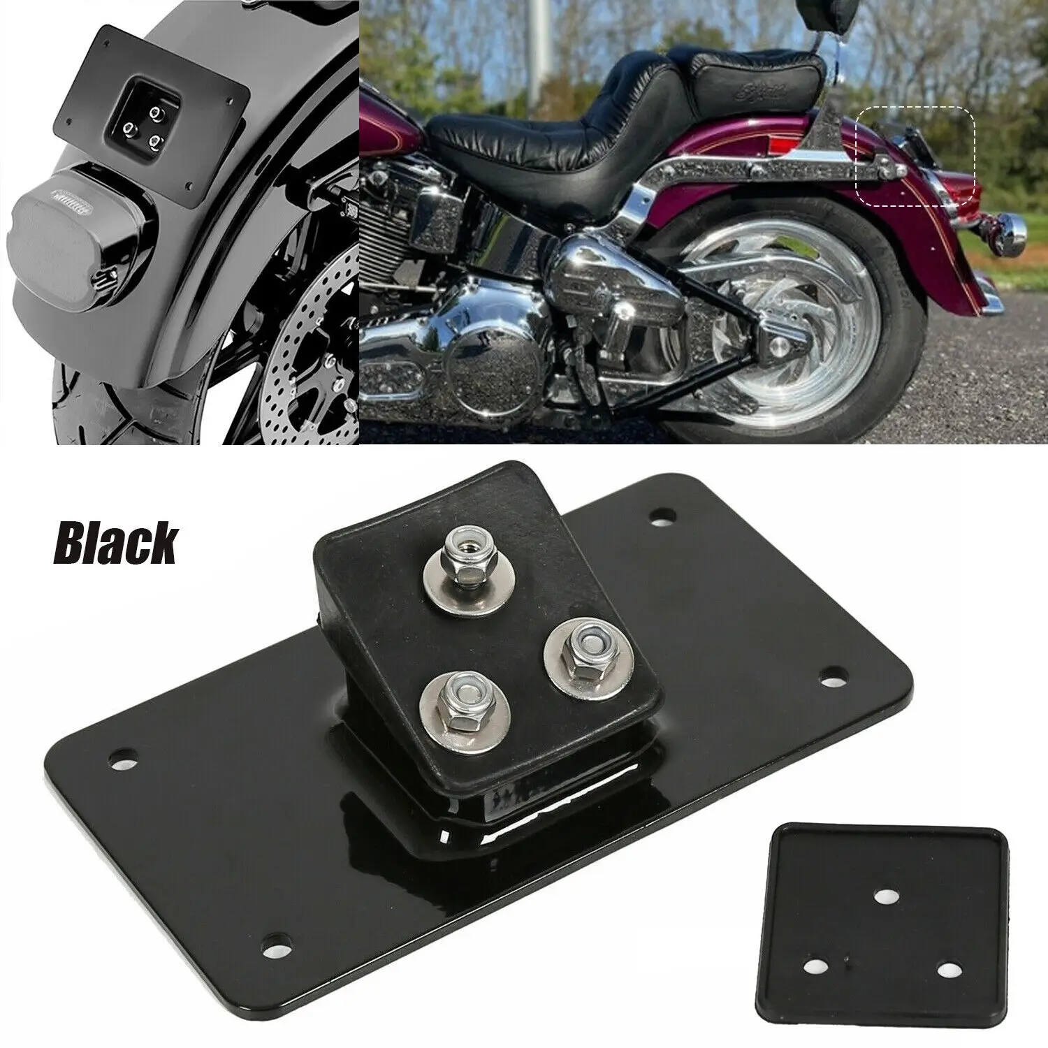 Motorcycle Laydown License Plate Mounting Bracket Black/Chrome For Harley Big Twins Sportster Dyna Softail 1973-2023 Steel