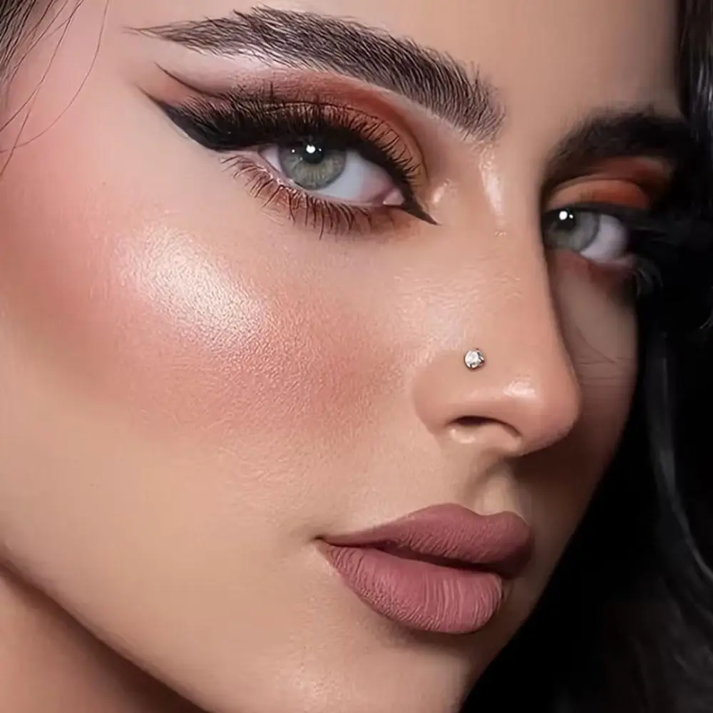 12pcs Set Stainless Steel Piercing Simple Round Zircon Nose Studs with Straight Bar L-bend S-Type Shiny Nose Stud Earring