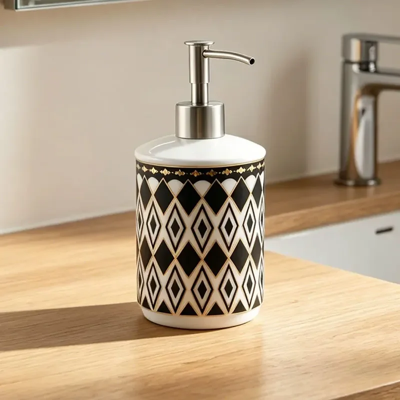 400ml-soap-dispenser-diamond-shaped-bottle-ceramic-hand-sanitizer-bath-shampoo-separate-bottle-lotion-press-bottle-bathroom